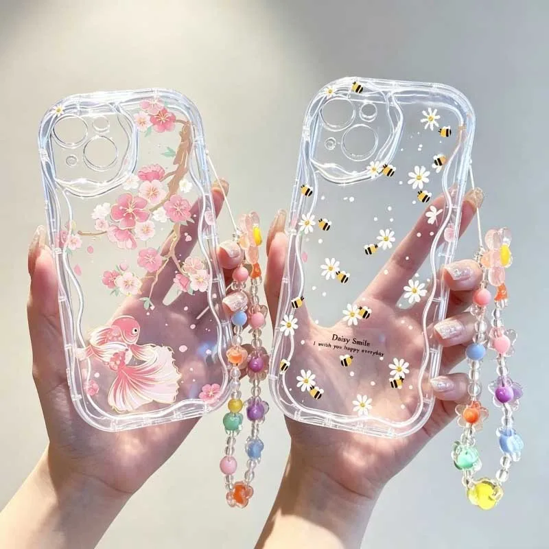 Cute Smile bee Flower Wrist St - Cute Cartoon Wrist Strap Silicone Case review and price